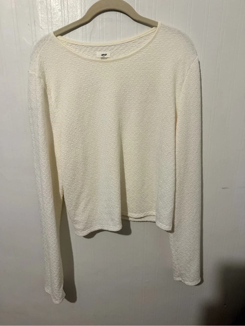 Aerie Long-Sleeve Cream Textured Top XXL